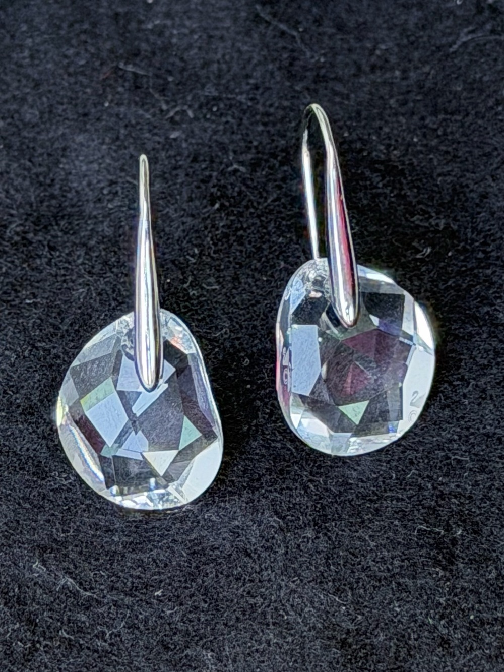 Swarovski Galet Clear Crystal Drop Hook Earrings | Silver Tone | Authentic
